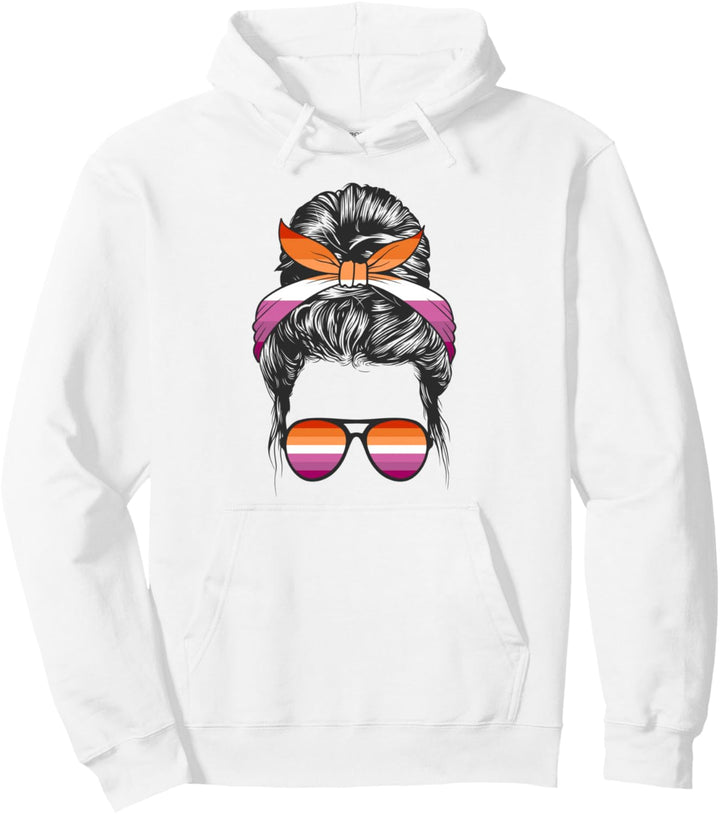 Lesbische Flagge Unordentlicher Dutt Lady, Lesbische Farben Pullover Hoodie