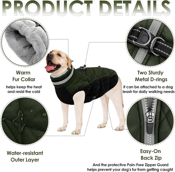 AOFITEE Extra Grosser Hundemantel, Warme Wasserdichter & Winddichter Hundejacke mit Bauchschutz, Rol