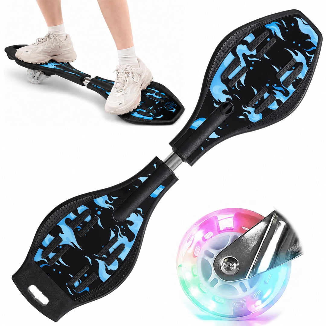 Waveboard Snakeboard Kinder LED Rollen, Caster Board Schwarz-Blau, Schwarz-Blau