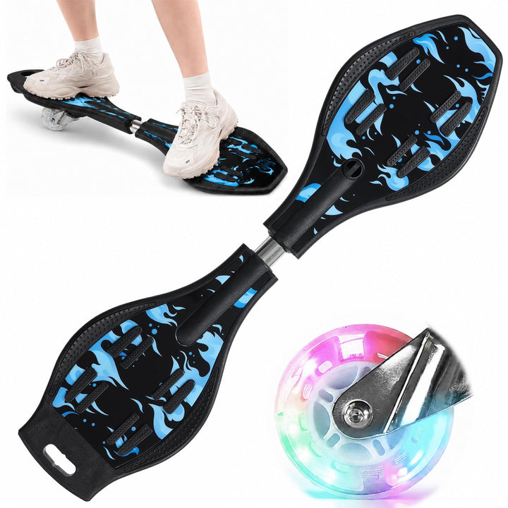 Waveboard Snakeboard Kinder LED Rollen, Caster Board Schwarz-Blau, Schwarz-Blau