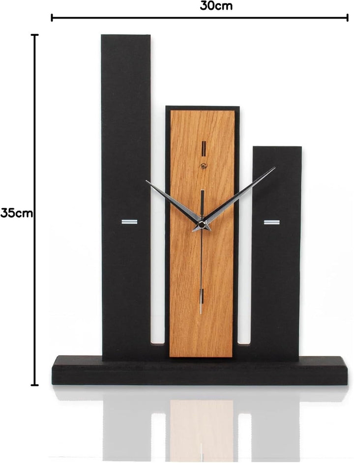 Kreative Feder Designer-Standuhr „Brown Stairs“ aus Holz – Schwarze Tischuhr in modernem Look ohne T