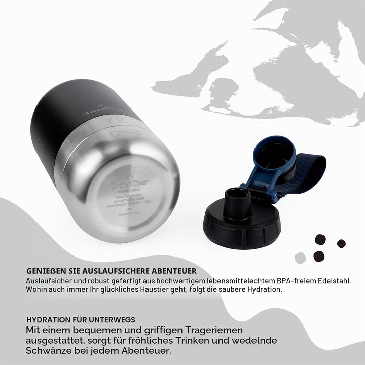 GrandTies Isolierte tragbare Hundewasserflasche mit 2 abnehmbaren Hundenapfspender, auslaufsicherer