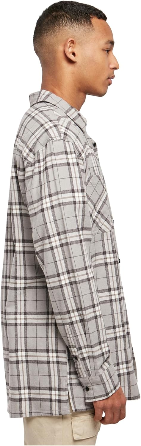 Urban Classics Herren Long Oversized Grey Check Shirt L Grey/Black, L Grey/Black