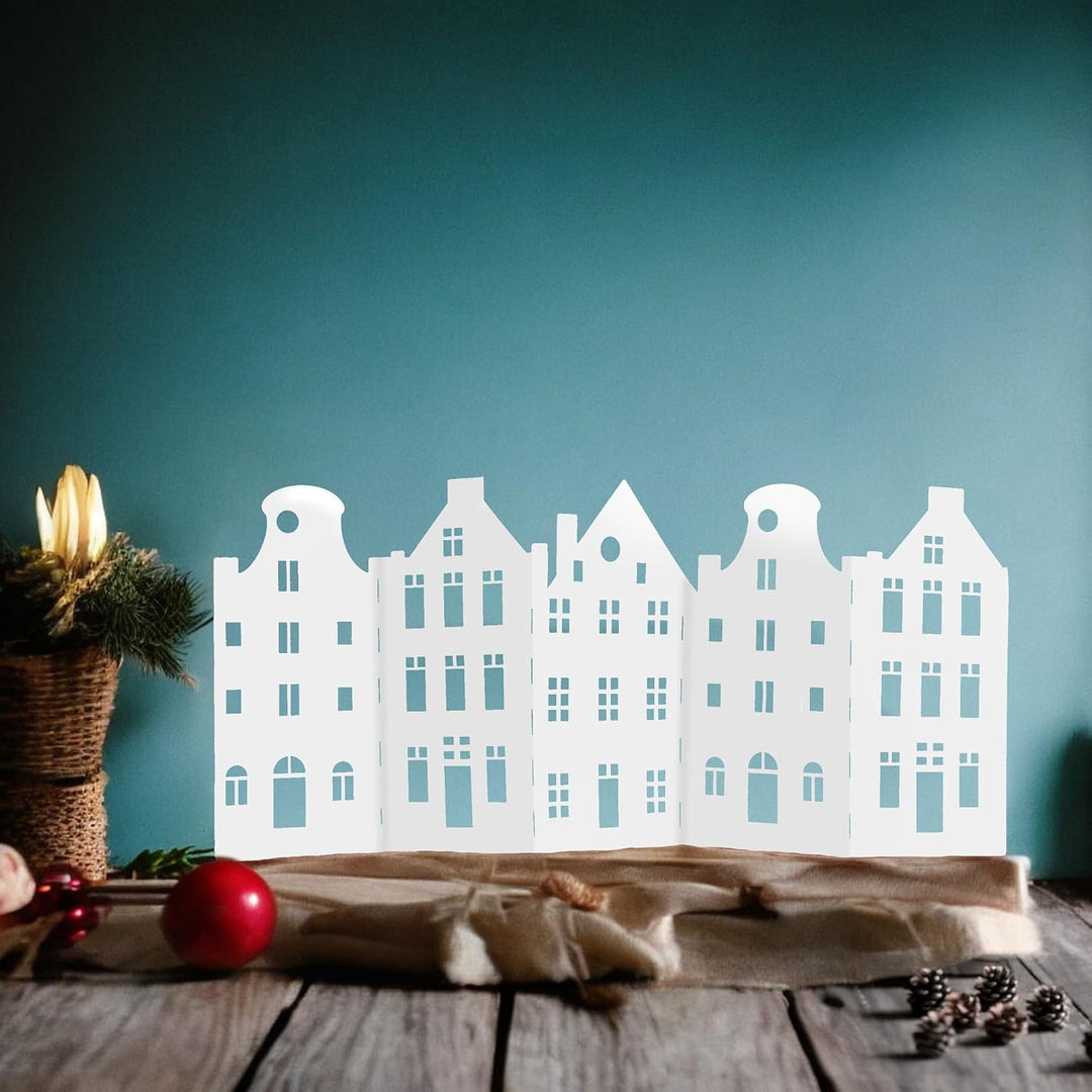 UNUS Deko Häuserreihe aus Metall, klappbar, weiss, Weihnachtsdeko Fensterbank, Sideboard &amp; Tisch, st