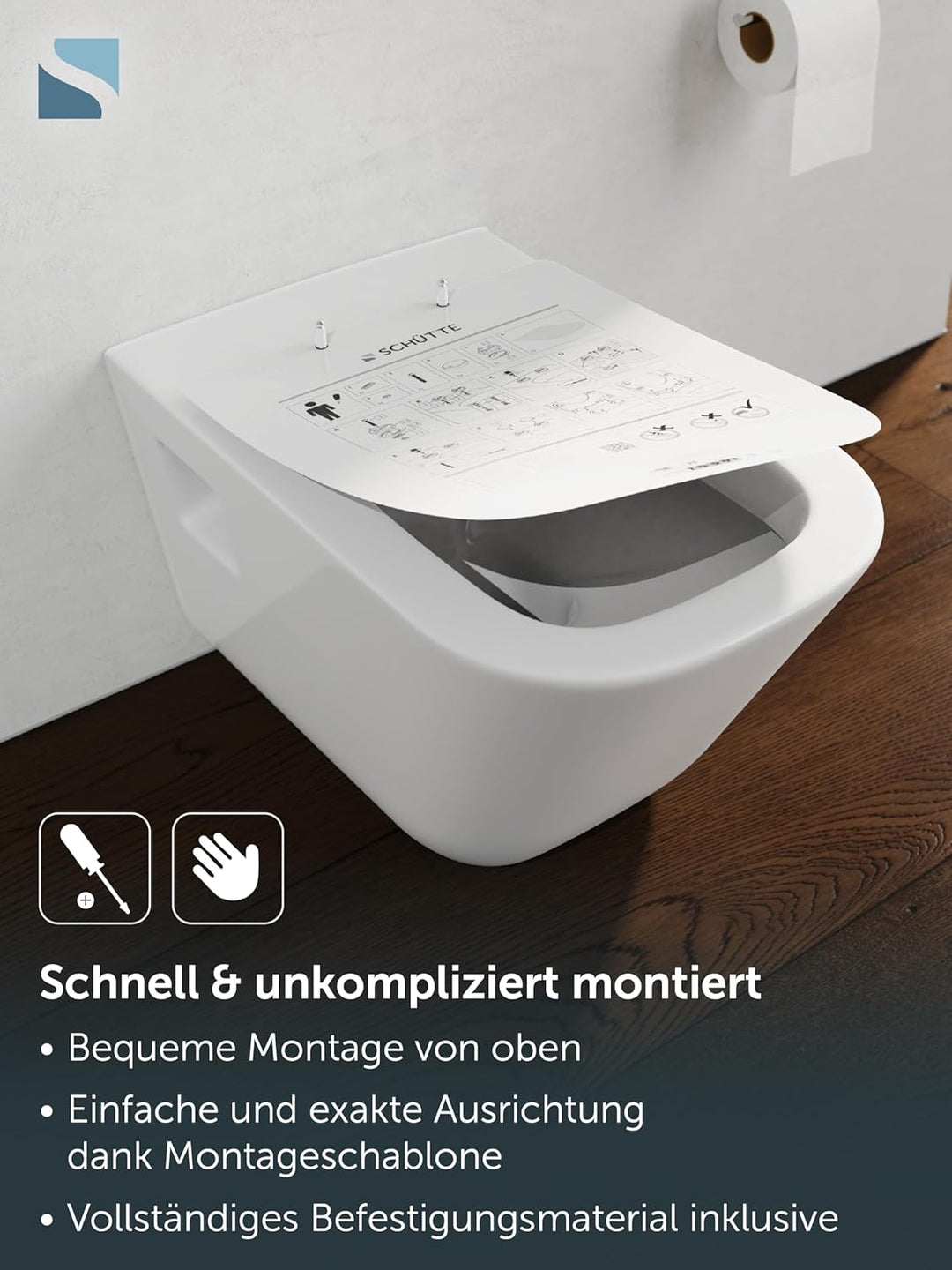 SCHÜTTE WC-Sitz Eckig (E-Form) | Passgenau für Keramag Renova Nr. 1 Plan | 5 Jahre Garantie & 250 kg
