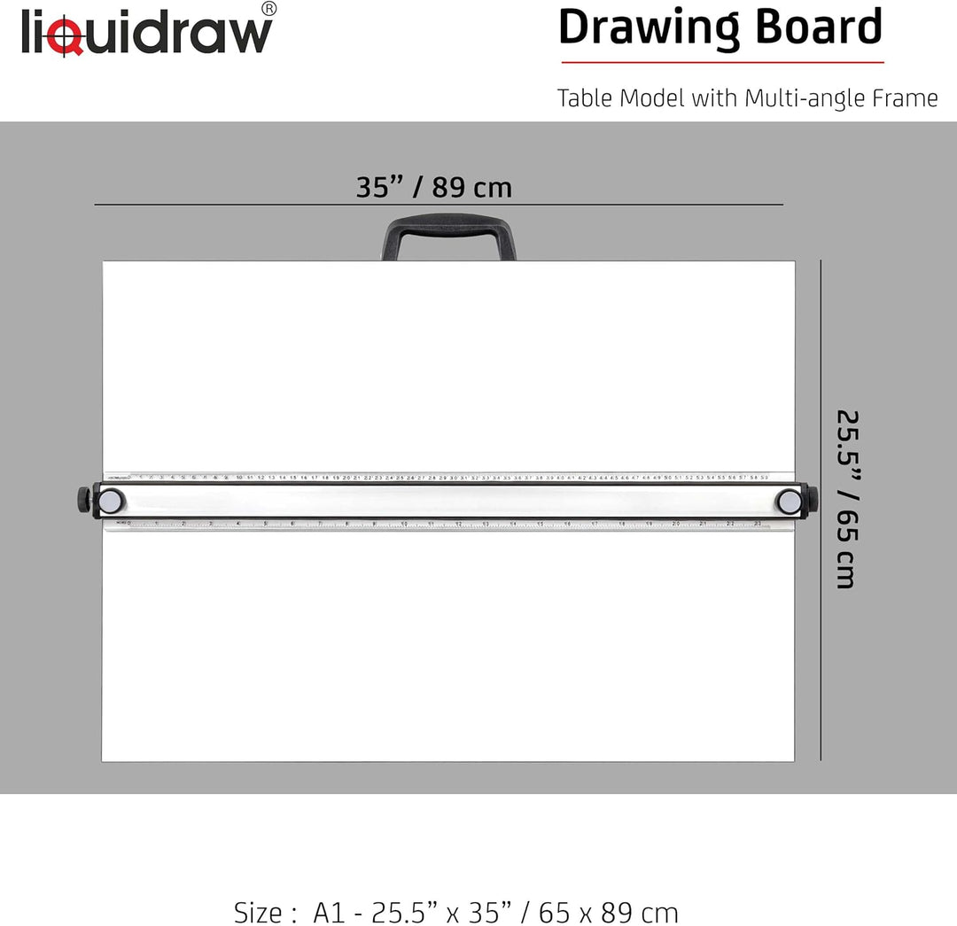 Liquidraw A1 Zeichenbrett Parallelbewegung, 88,9 x 63,5 cm, 6 verstellbare Arbeitswinkel, inkl. Clip