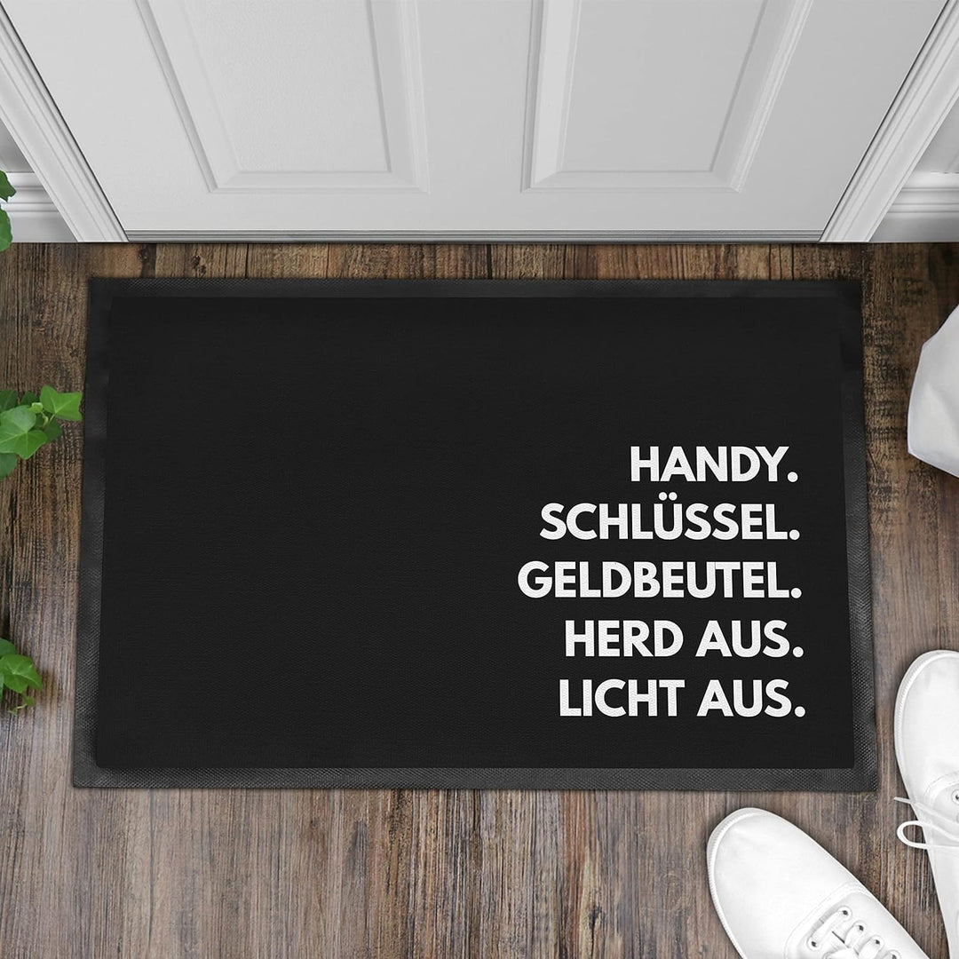 Trendation - Handy Schlüssel Herd Aus Fussmatte Geschenk Lustige Checkliste Innen und Aussenbereich