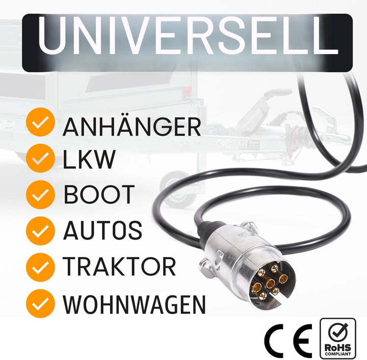 Ryme Automotive Anhängerstecker mit 7 Pins, 3,5 m TPU-Kabel, Metallklemmen, Stecker für Wohnwagen/Tr