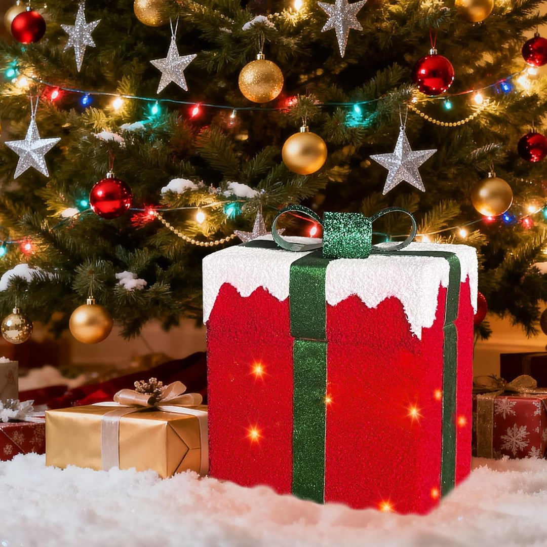 Selbstöffnende Geschenkbox mit Weihnachtsmann Beleuchtete Weihnachtsdeko Outdoor mit Musik & 4 Modi