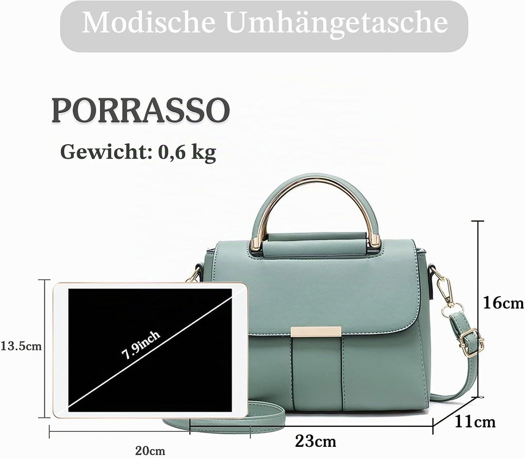 PORRASSO Damen Schultertasche Mode Handtasche PU Leder Top Griff Tasche Umhängetasche Schöne Henkelt