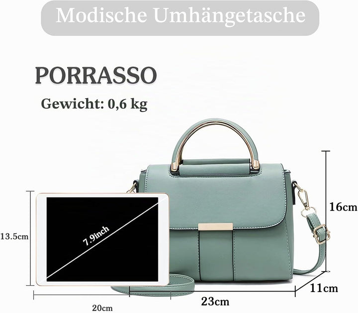 PORRASSO Damen Schultertasche Mode Handtasche PU Leder Top Griff Tasche Umhängetasche Schöne Henkelt