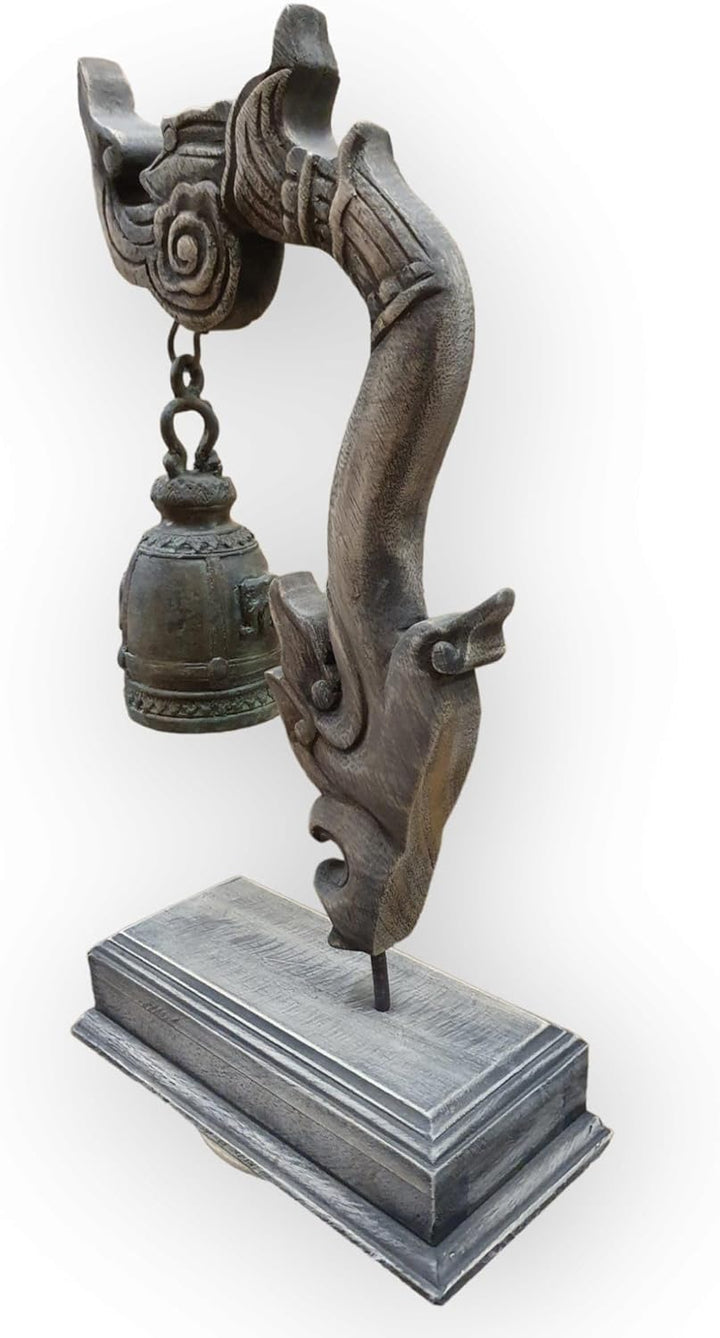 Kinaree Thai Tempel Glocke mit Schnitzerei - Bronze Glocke - Massivholz - thailändische Dekoration -