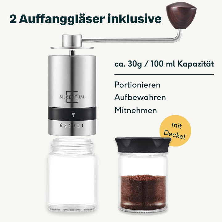 SILBERTHAL Kaffeemühle Manuell Kegelmahlwerk - Verstellbarer Mahlgrad - Handmühle aus Edelstahl und