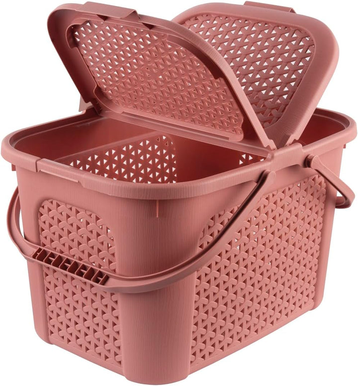 keeeper Picknick-Korb mit Deckel, Rattanoptik, Für Picknick, Camping und mehr, 35 x 46 x 28,5 cm, In