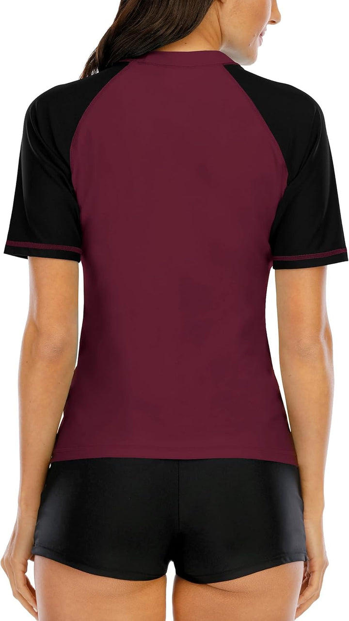 Halcurt UV Shirt Damen Kurzarm Rash Guard UPF 50+ Schwimmshirt Schnell Trocknender Badeshirt M-XXL L