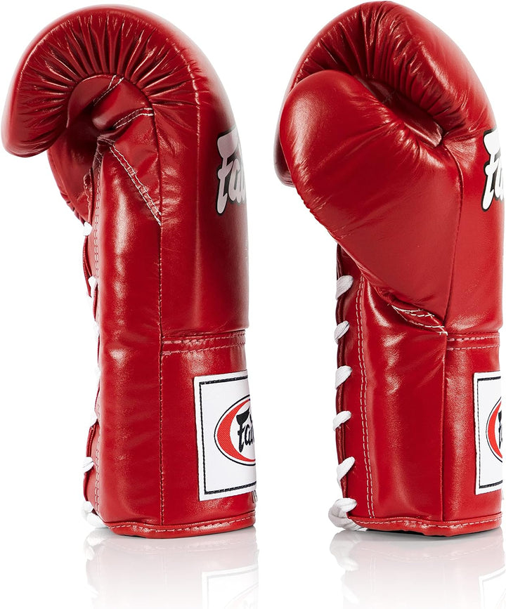 Fairtex Pro Leder-Wettkampfhandschuhe mit Schnürung, für Muay Thai und Boxen Rot 10 oz, Rot 10 oz