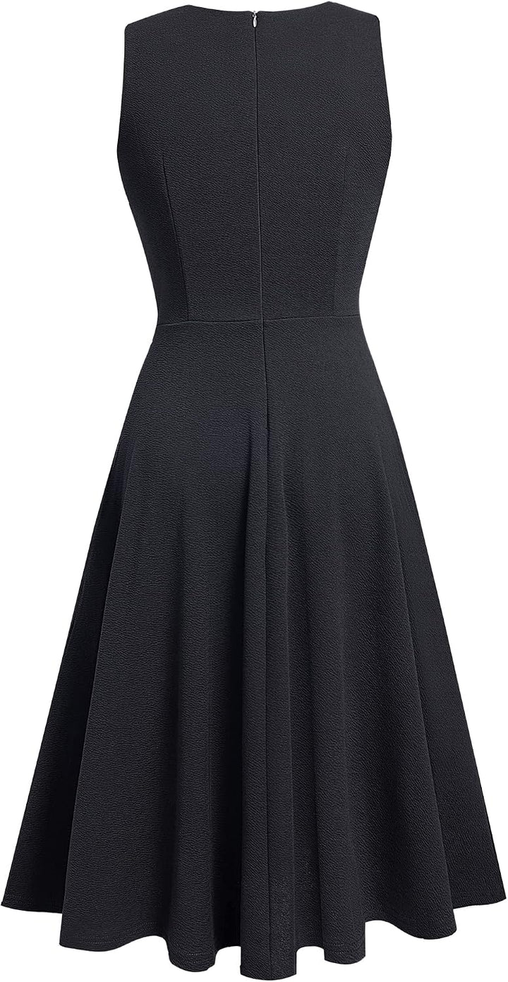 HOMEYEE Damen Vintage Rundhalsausschnitt Blumen Bestickt Knielang Elegant Cocktailkleid UKA079 M Sch
