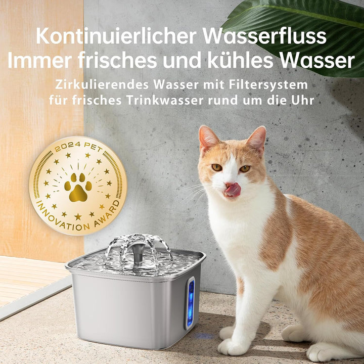 Veken Edelstahl-Katzenbrunnen, Gewinner des Innovation Award, 3,2 L Automatischer Trinkbrunnen für K
