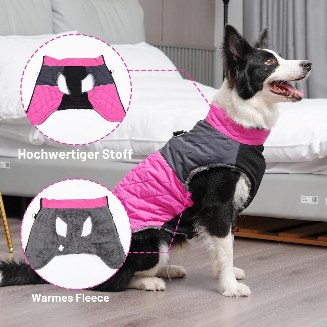 JoyDaog Warme Fleece Hundemäntel für grosse Hunde, D-Ringe wasserdichte Hundejacke für kalten Winter