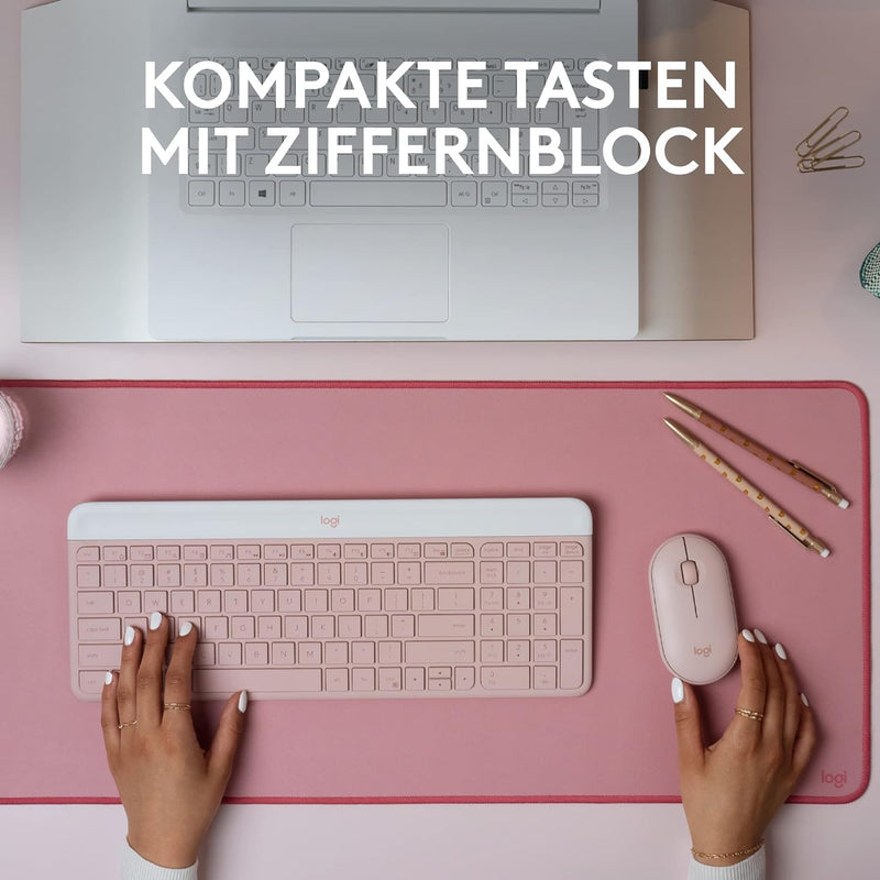 Logitech MK470 Slim Combo Kabelloses Tastatur-Maus-Set - Modernes, kompaktes Layout, Extrem leiser,