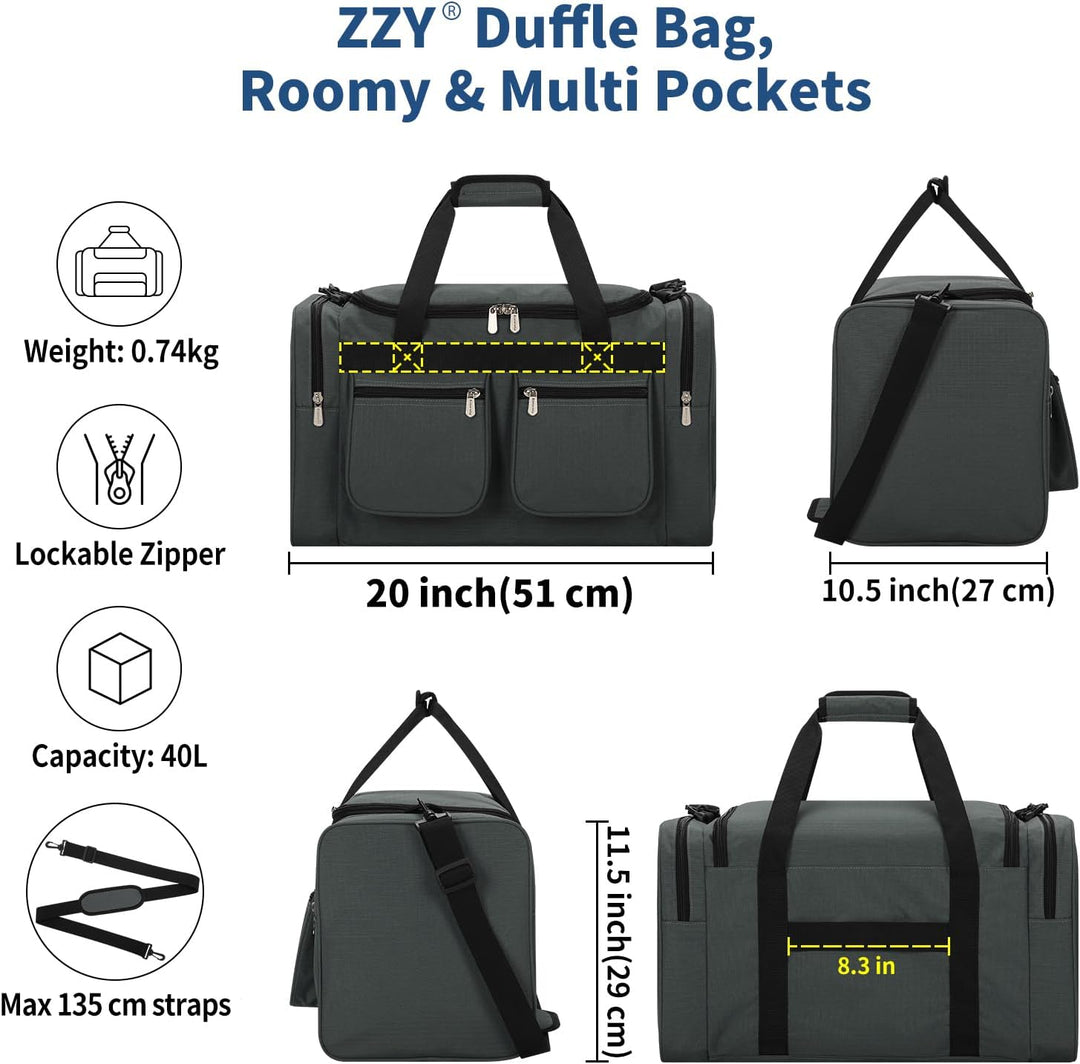 ZZY Sporttasche 40L für Herren mit 2 Seitentaschen & Wasserabweisend - Leichte Reisetasche für Sport