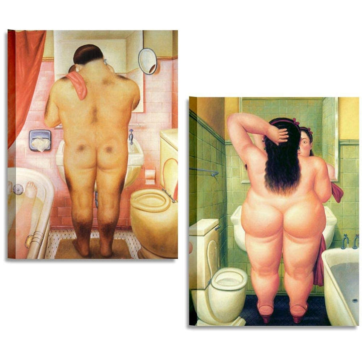 Quadri L&C ITALIA Botero 4 Modern Vintage Bathroom Pictures 25 x 35 Set Wall Pictures Canvas Prints