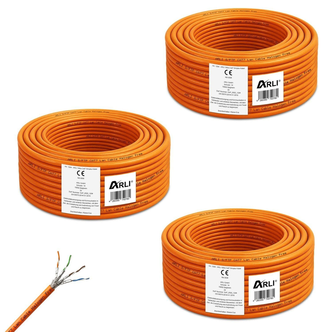 ARLI CAT 7 Verlegekabel 300 m Netzwerkkabel CAT.7 3 x 100 m LAN Halogenfrei Installationskabel SFTP