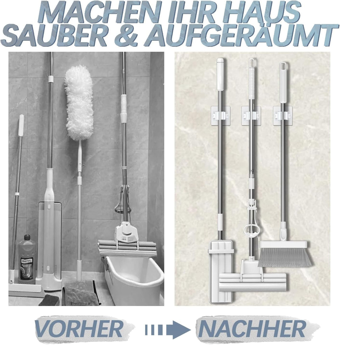 3-H Besenhalterung Wand Selbstklebend, Wandhalterung Besen ohne Bohren, Gerätehalter 24 Stück Set, B
