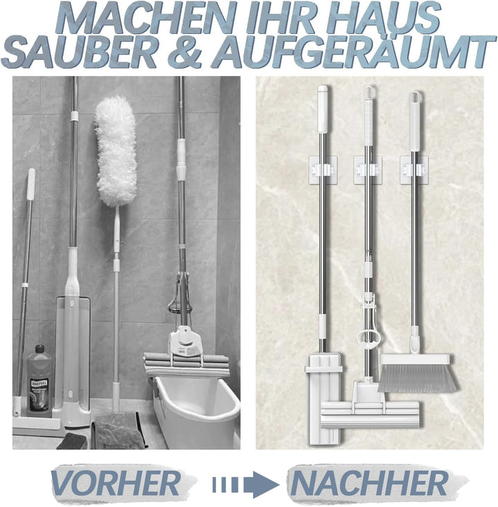 3-H Besenhalterung Wand Selbstklebend, Wandhalterung Besen ohne Bohren, Gerätehalter 24 Stück Set, B