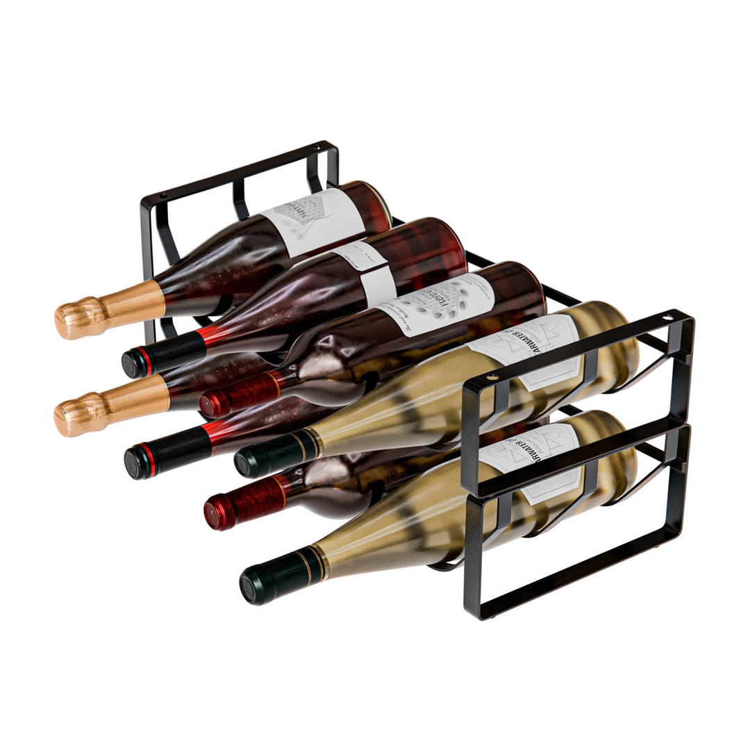 Amig - Stapelbares Flaschenregal für 8 Flaschen - 2er-Pack aus schwarzem Stahl - Flaschenhalter für