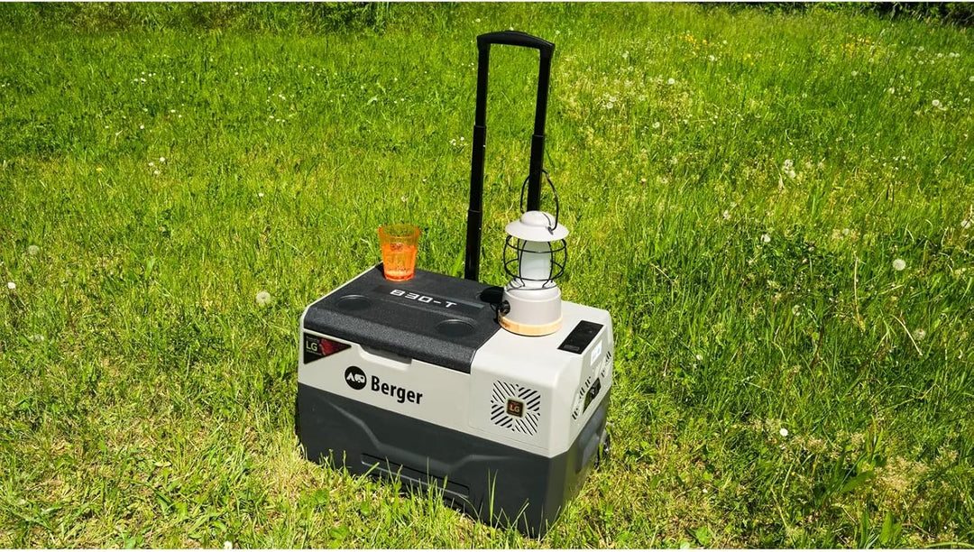 BERGER Kompressor Kühlbox B30-T 29 L │ 12V, 24V, 230V Stecker │ Elektrische Auto Kühlbox mit Rollen