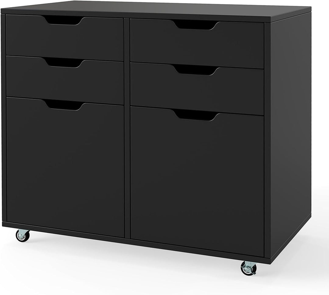 GOPLUS Rollcontainer mit 4 Schubladen, mobiler Aktenschrank mit 2 Türen, Büroschrank mit Rollen, Bür