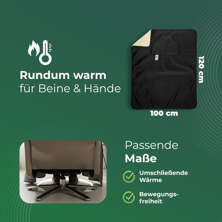 NOVALIV Schurwoll Kniedecke Outdoor Rollstuhl - Warme Beindecke mit wasserabweisender Oberseite - Sc
