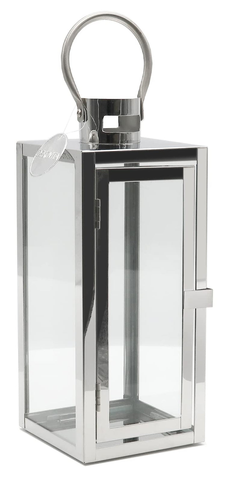 Dekovita 30cm Laterne aus Edelstahl - Gartenlaterne mit Glas-Scheiben und Henkel - Metall Deko-Later