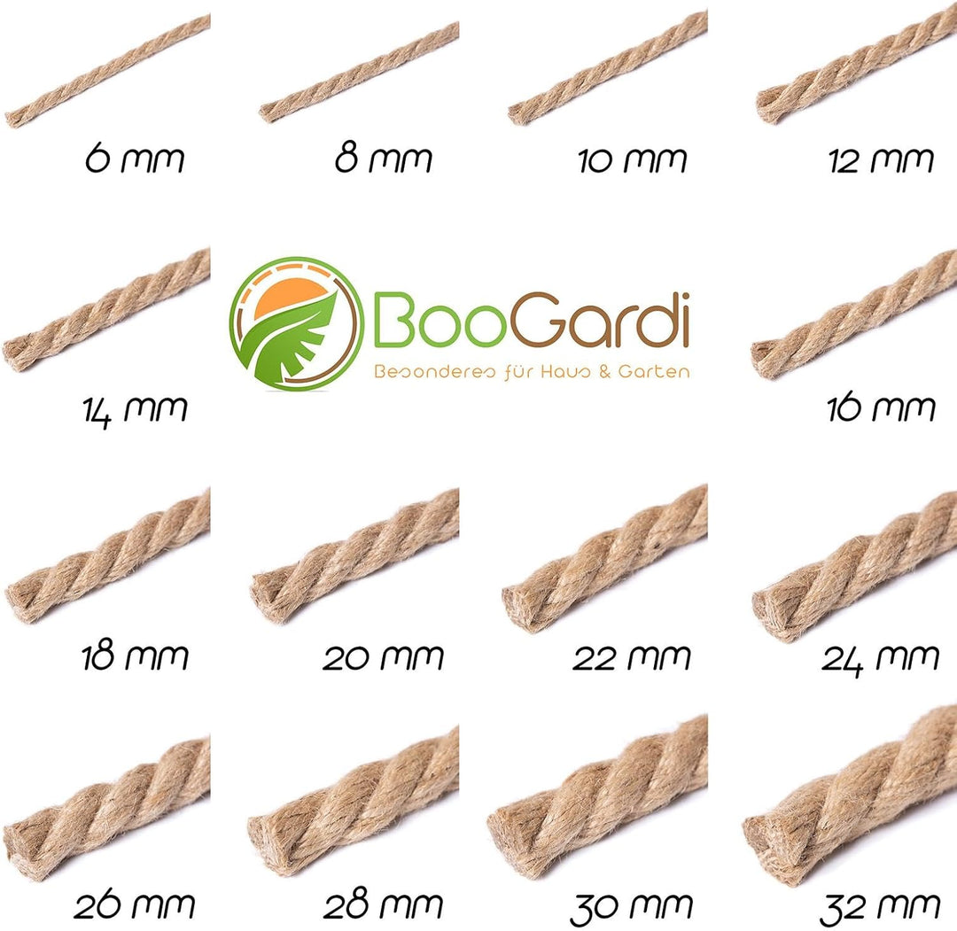 BooGardi Juteseil in Verschiedene Stärken und Längen · Ø 26mm Länge 20m · Naturware zum Basteln · Ma
