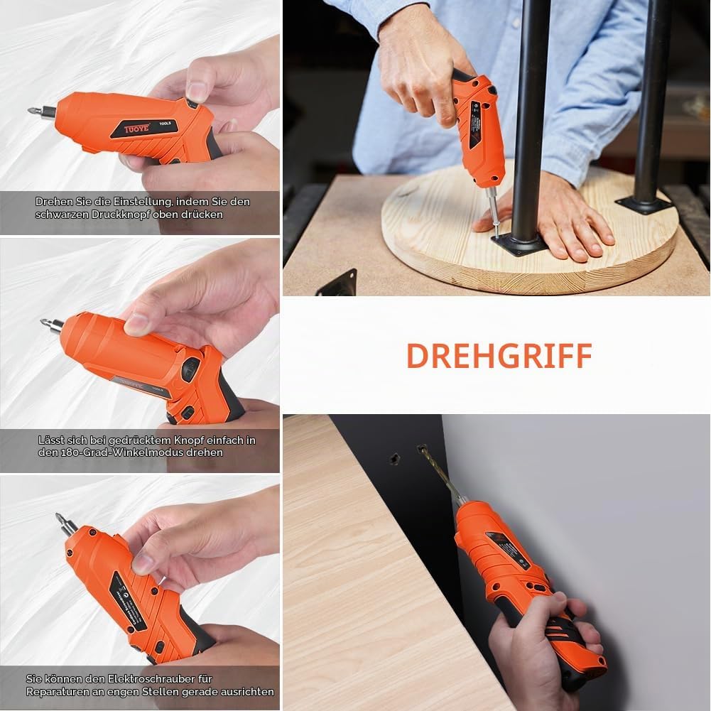 Orange - Elektroschrauber flintronic Akkuschrauber Klein, Mini Akkuschrauber con LED-Licht, 1300mAh