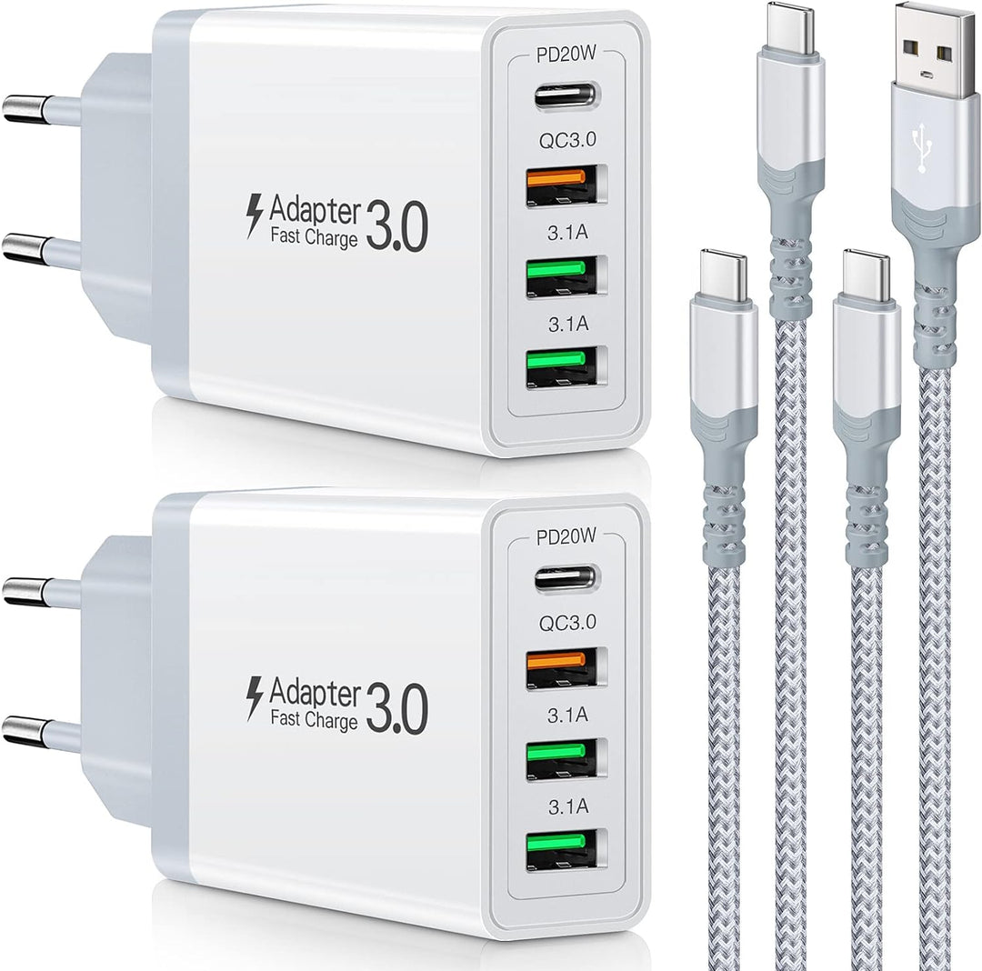 2 Stück 35W Ladegerät [4-Port Upgrade], Acezeek Schnellladegerät USB Stecker mit Wandladegerät mit 2