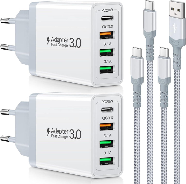 2 Stück 35W Ladegerät [4-Port Upgrade], Acezeek Schnellladegerät USB Stecker mit Wandladegerät mit 2