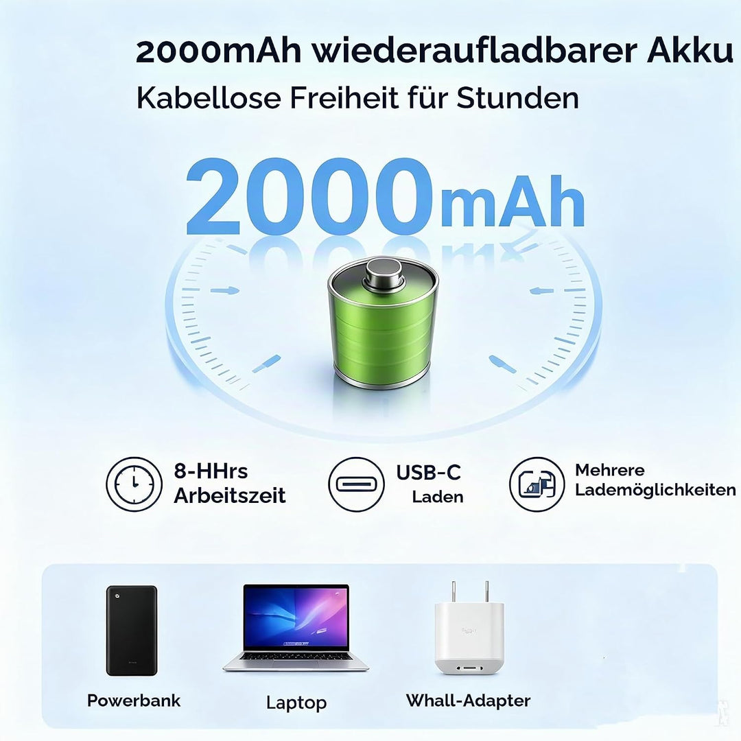 Cankypu Faltbarer Teleskopventilator, wiederaufladbarer Schreibtischventilator – 2000 mAh batteriebe