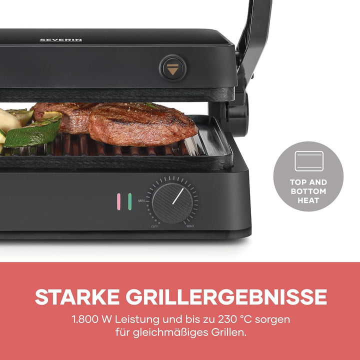 SEVERIN SEVINI Lite, Kontaktgrill für Fleisch, Fisch &amp; Gemüse, Keramikbeschichteter Sandwich-Maker f