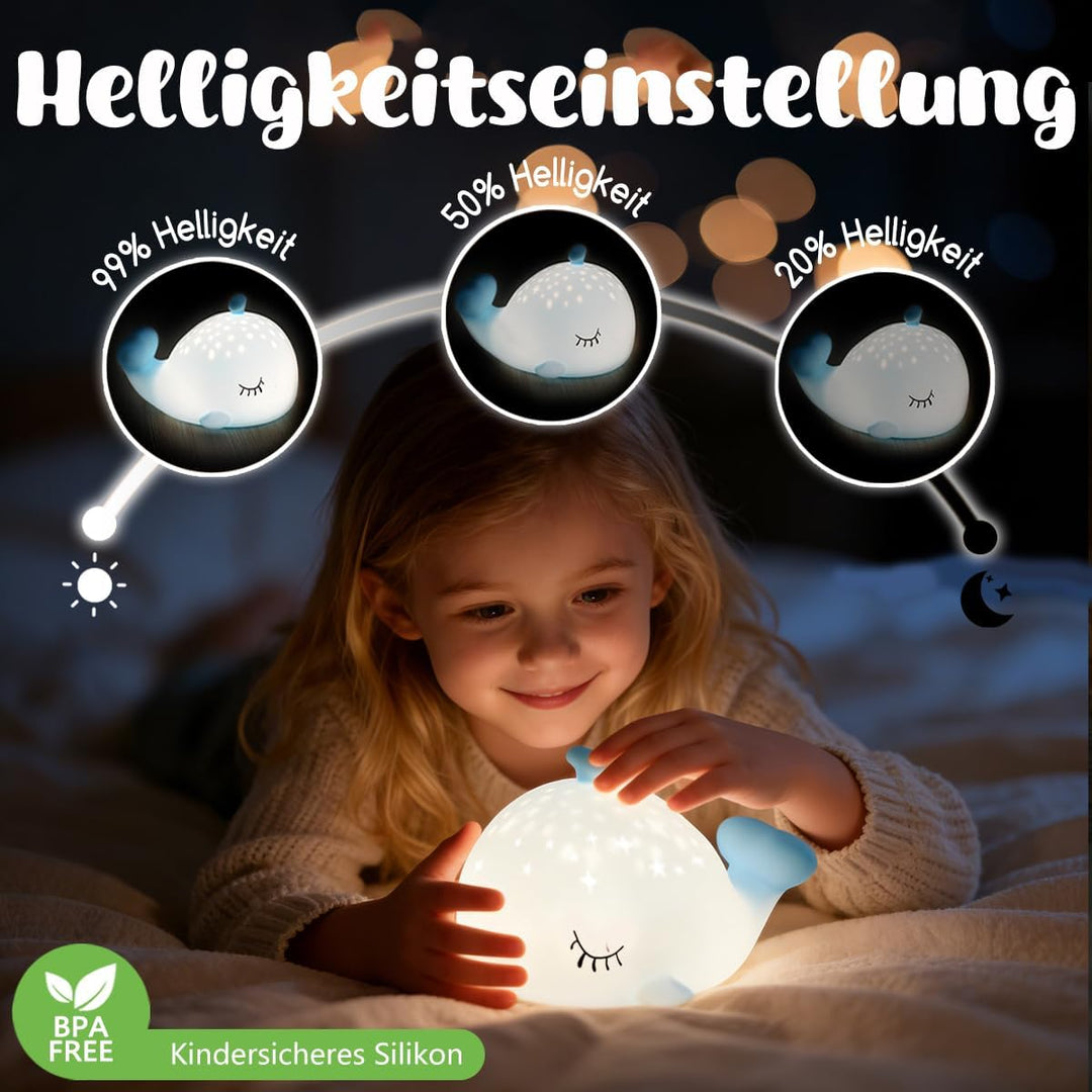 Nachtlicht Kinder mit Weissem Rauschen, Stilllicht Dimmbar Wal Lampe für Baby Kinderzimmer, Wiederau