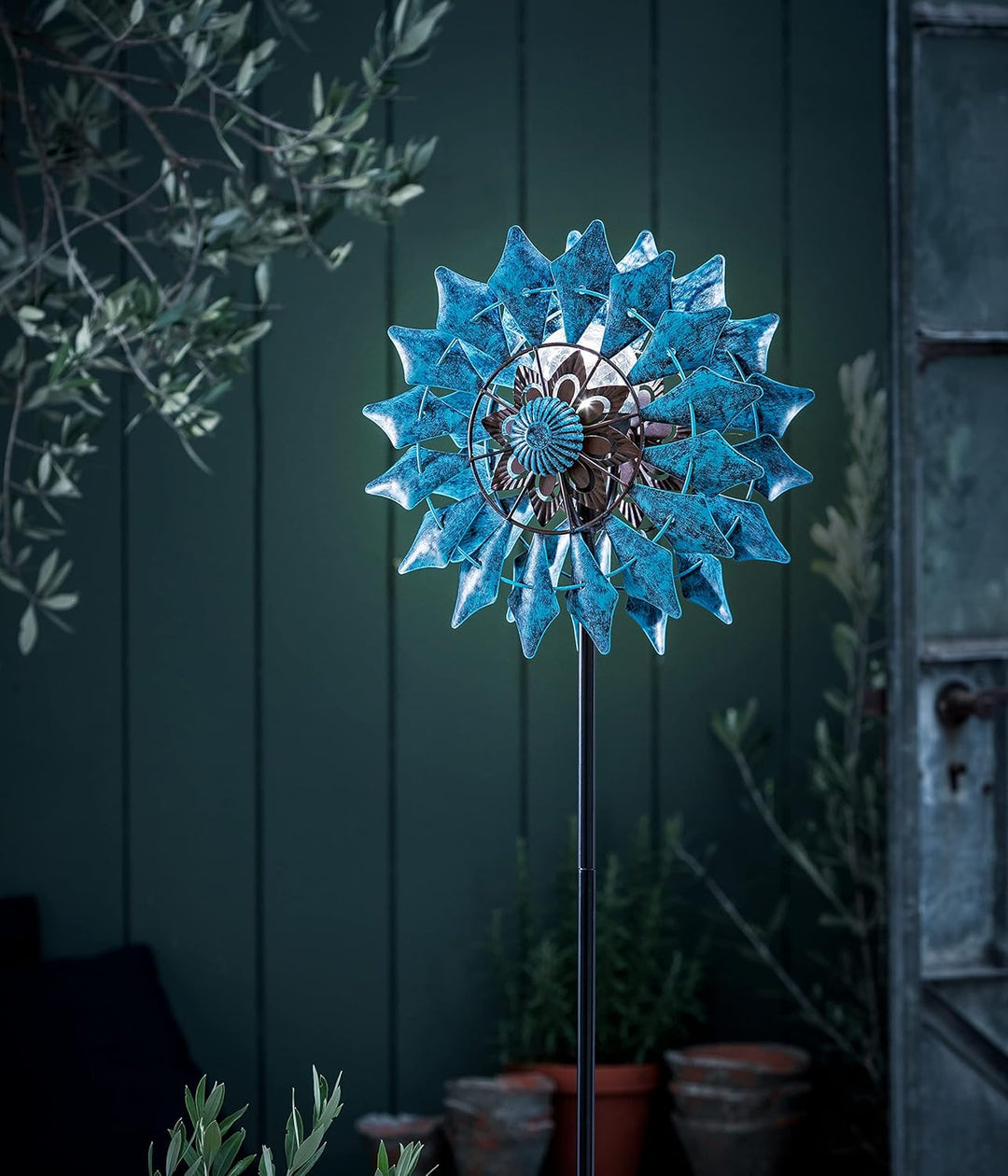 Dehner Riesen-Windrad Mola mit Solarlicht, warmweiss, 122 x 32 x 32 cm, IP44, Metall/Kunststoff/Glas