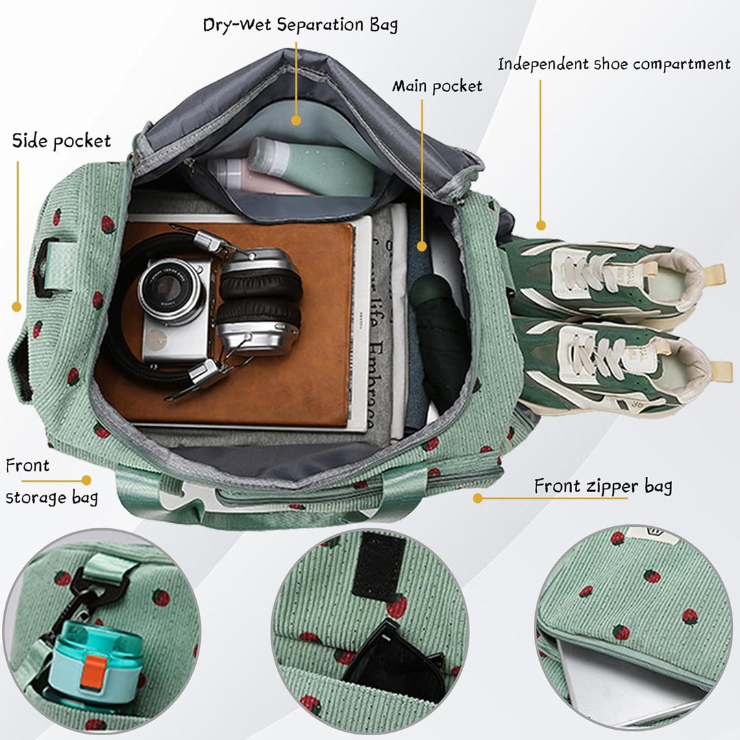 Reisetasche Damen, Sporttasche Damen mit Schuhfach, Nassfach and Kleine Geldbörse, Cord Schwimmtasch