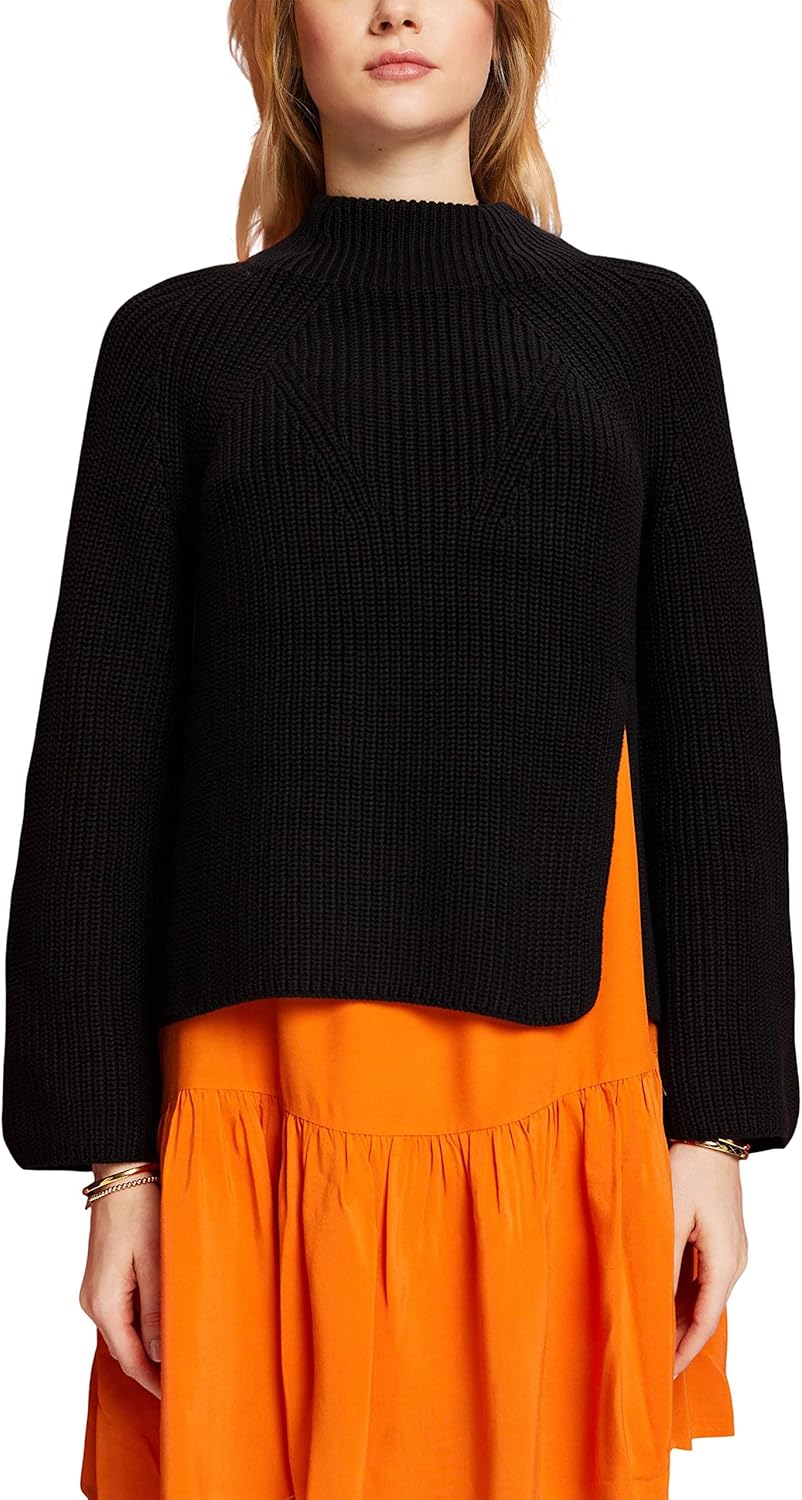 ESPRIT Pullover mit Schlitz und Stehkragen, 100% Baumwolle