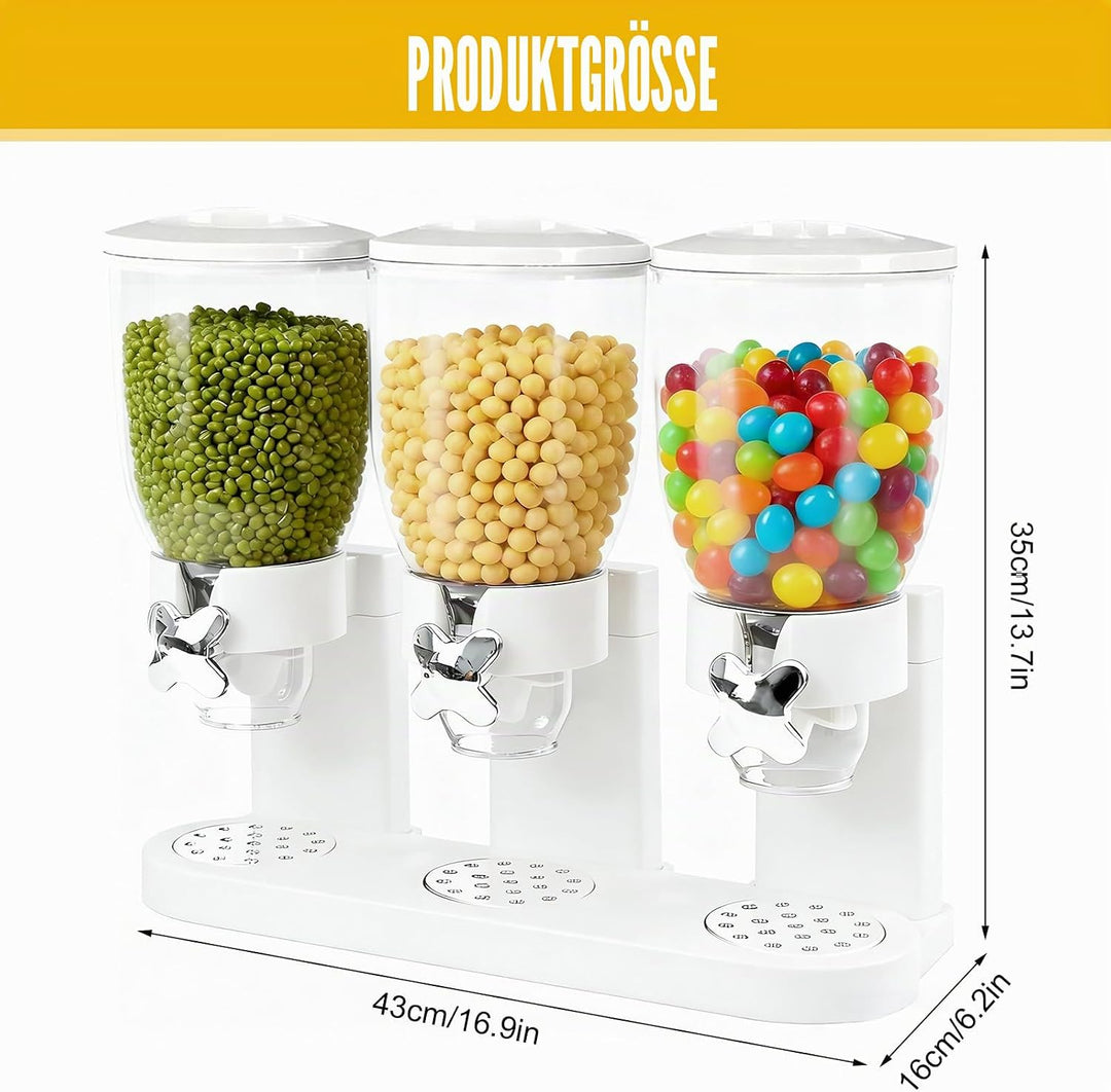 Cereal Dispenser 2L, Dreifacher Müsli Verteiler für die Arbeitsplatte, Müslispender 3er Set Luftdich