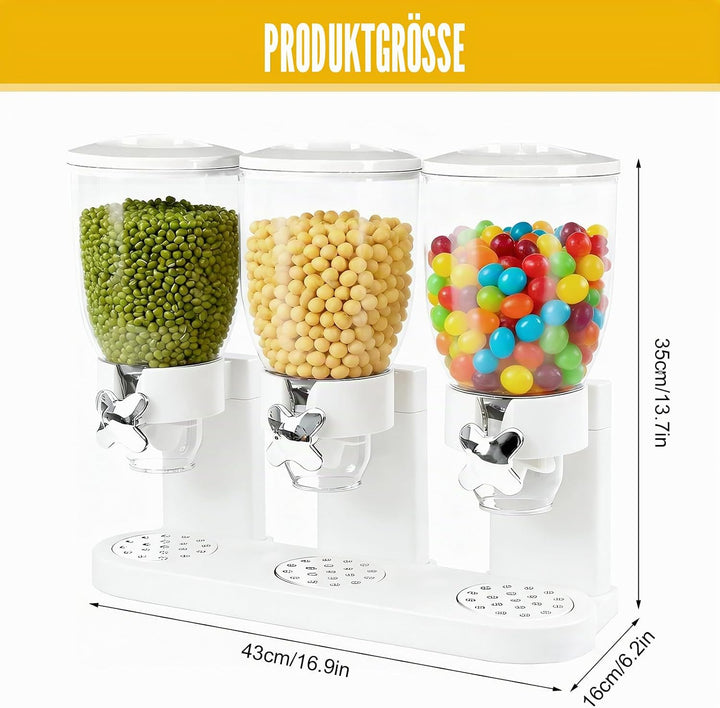 Cereal Dispenser 2L, Dreifacher Müsli Verteiler für die Arbeitsplatte, Müslispender 3er Set Luftdich