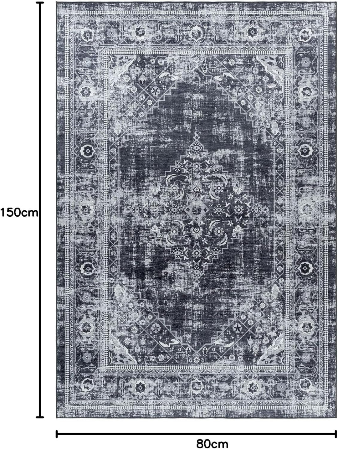 Waschbarer Teppich, Didigitaldruck Orientteppiche, Rechteckig, Schwarz - Grau - Weiss Farbe, Flachge