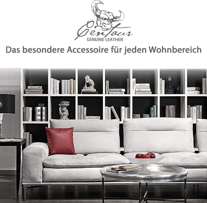 Centaur - Deko Lederkissen 40 x 40 cm für Sofa oder Schlafzimmer weinrot - Echt Leder Kissen Echtled