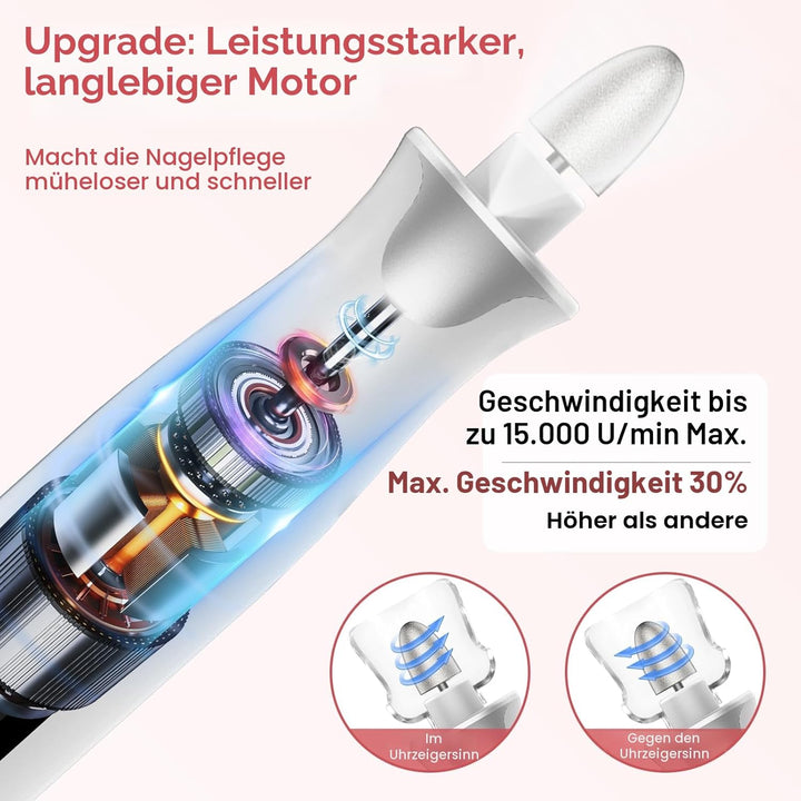 Maniküre/Pedikure Set elektrisch, Nagelfelile, Nagelfraser und Hornhautentfemer mit 10 Aufsatze zur