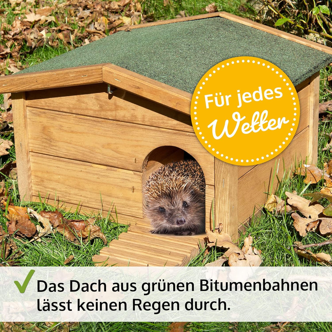 Hecht zooprinz winterfestes Igelhaus mit Boden und wetterfestem Dach - Igelfutterhaus - Igelhaus - G